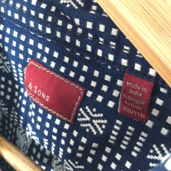 & Sons Garment Co. Indigo Dobby Button Up Shirt Blue White Size XXL - Picture 3 of 8